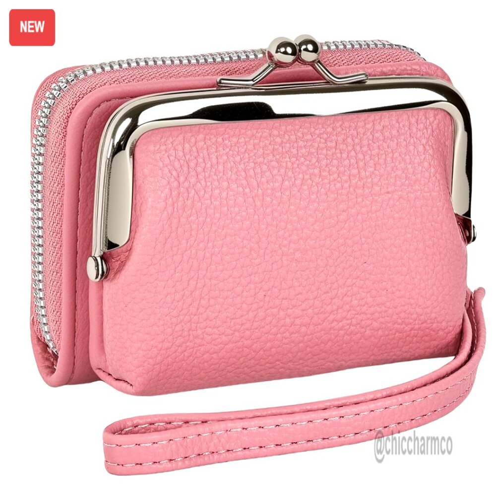Rfid Blocking Wristlet Wallet With Coin Purse, Vegan Leather, Secure Clasp